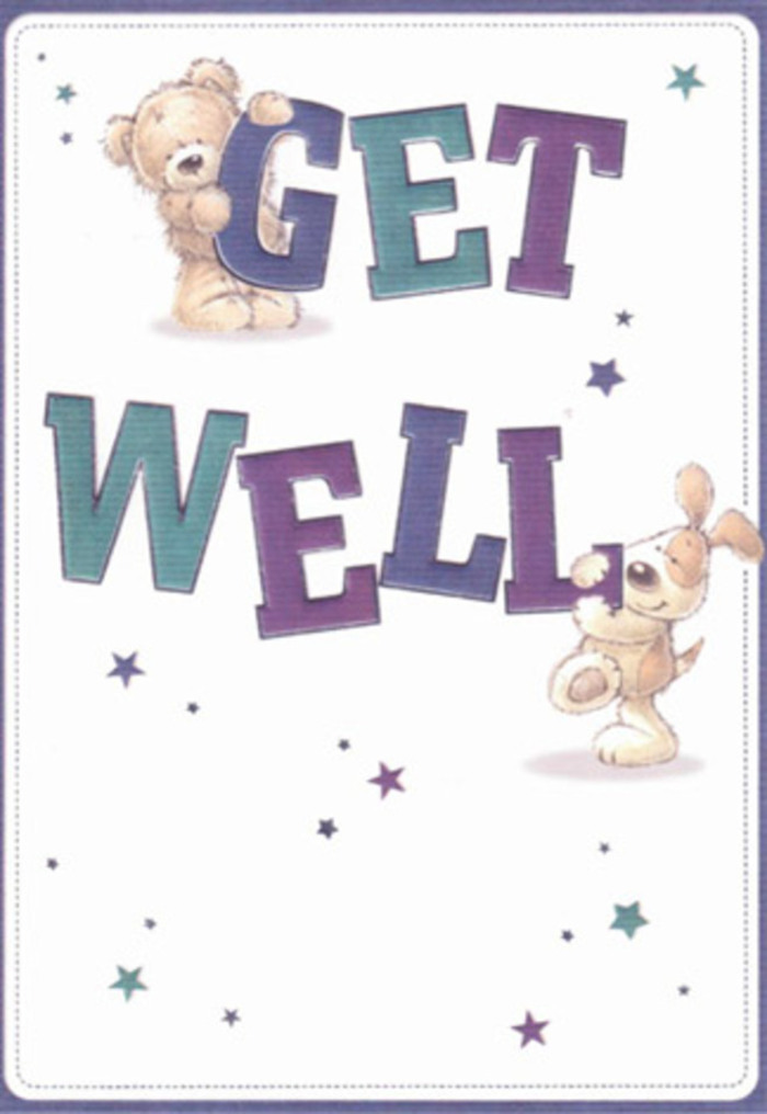 Celebrating gentle encouragement in the heart of Putney, this beautifully rendered get well card feels as though it emerged from a local artist's studio near Wandsworth Park. The illustration features a friendly, plush teddy bear and a joyful, floppy-eared puppy, their textures so vivid and soft you almost imagine brushing your hand through their fur. Playful, starry bursts glimmer around them, reminiscent of confetti tossed in hope during a celebration at Putney Piazza. The typography is grand and uplifting, shaded in dynamic purples and aquas, anchoring the design with a mood of confident reassurance and energy. There's a remarkable tactile quality-every brushstroke deserves to be felt, echoing the artistry seen in floral displays at Putney's beloved markets. Sending this card alongside a bright, freshly arranged bouquet from Putney's expert florists would truly double the gesture's impact, radiating heartfelt positivity and care. The balanced lightness and airy composition make this card perfectly suited for brightening a loved one's path to recovery, elevating the Putney tradition of neighbourly kindness.